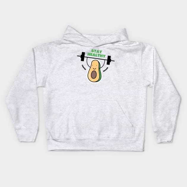 Healthy, Weight Lifting  Avocado Kids Hoodie by Kahlenbecke